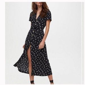 Wilfred Aritzia Black Button Down Short Sleeve Daisy Print Midi Dress